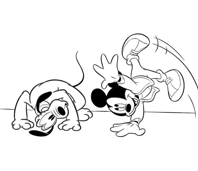 coloriage mickey et pluto font des pirouettes